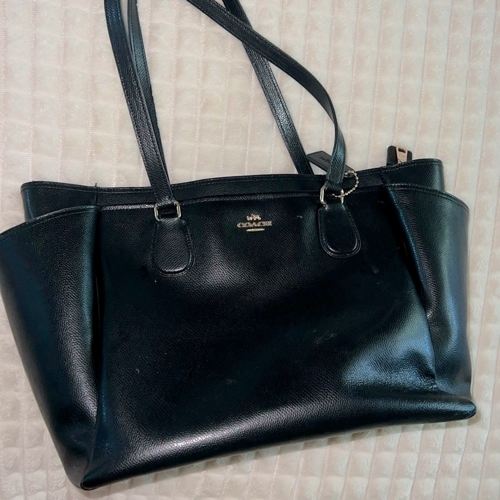 Black Leather Coach Purse/Diaper bag